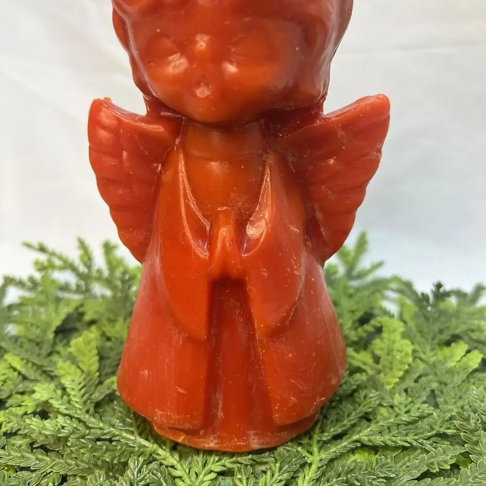 Vintage Chior Angel Red Orange Christmas Wax Candle Mid Century Figurine 7”